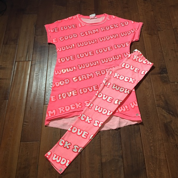 Girls SO TWEE pink "GLAM ROCK" dress/leggings set - Picture 1 of 4