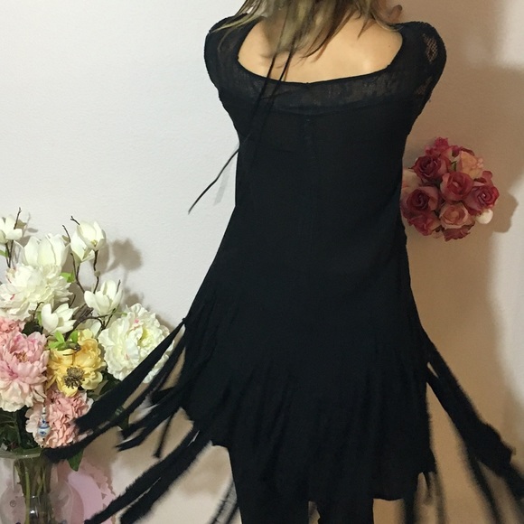 Free People lace and fringes Boho dress black NWOT - Picture 4 of 4