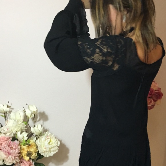 Free People lace and fringes Boho dress black NWOT - Picture 2 of 4