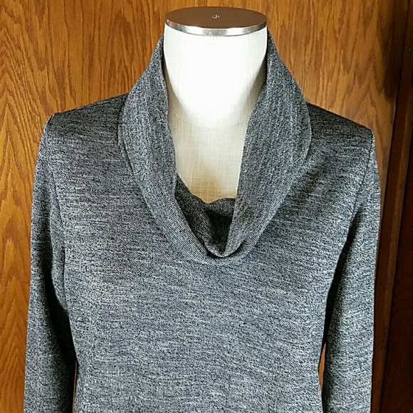Heather Black Gray Cowl Neck Pocket Sweater PM - Picture 3 of 4