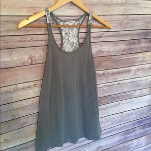 Kohl's Energie Lace Tank Top- Gray & White, Size M