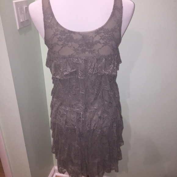 EUC Sz SP INC gray lace ruffle party dress - Picture 3 of 4