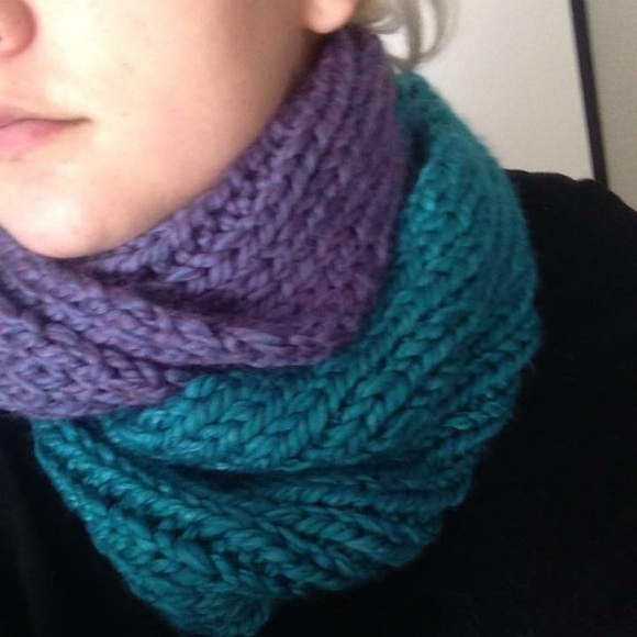Purple and Blue Knitted Infinity Scarf