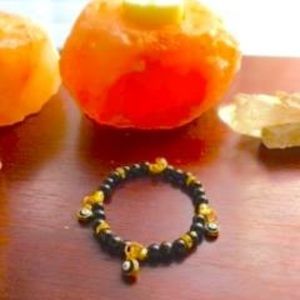 Blue Evil Eye Black Mala Bead Bracelet