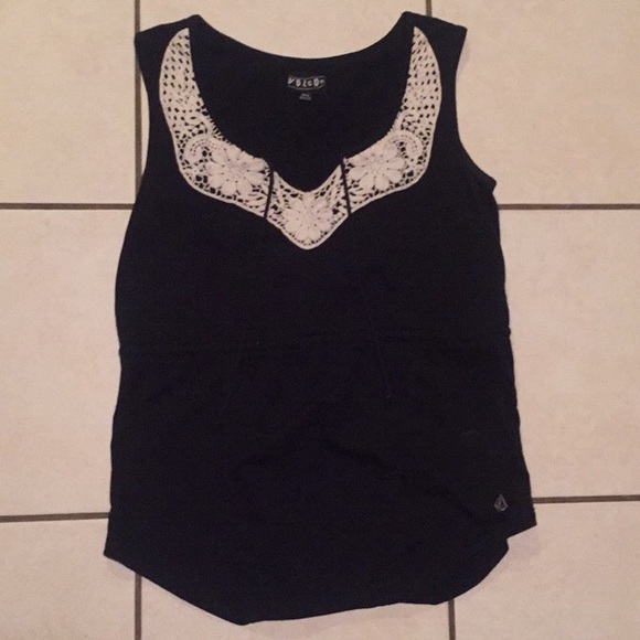 Black Volcom top with crochet detail