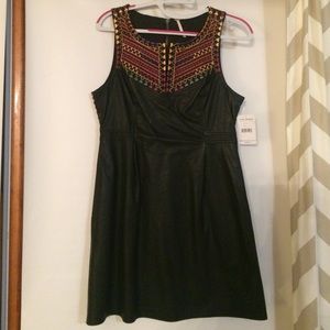 Free people BN Blk Vegan leather Embroidered dress