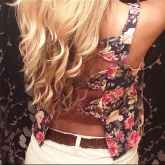 Xhilaration Tank- Floral, Open Back+Bows, Size M/L