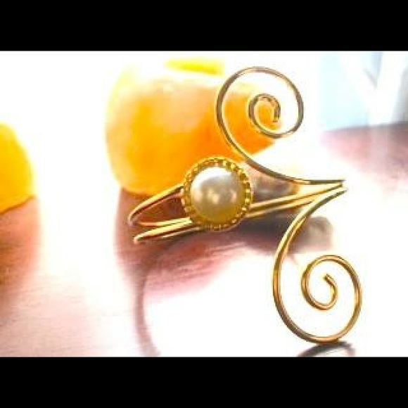 Gold Pearl Swirl Bracelet Cuff