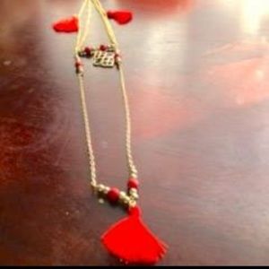 Gold and Red Tassel Necklace