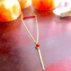 Gold and Red Bead Bar Necklace