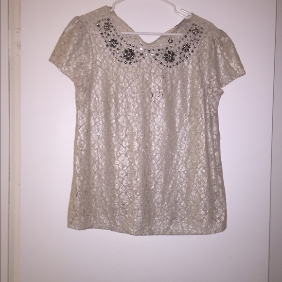Loft lace top with embellished collar