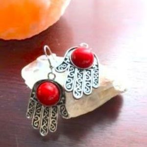 Silver Hamsa Hands with Red Bead