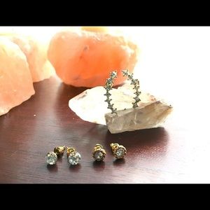 Set of Three Gold Diamond Earrings