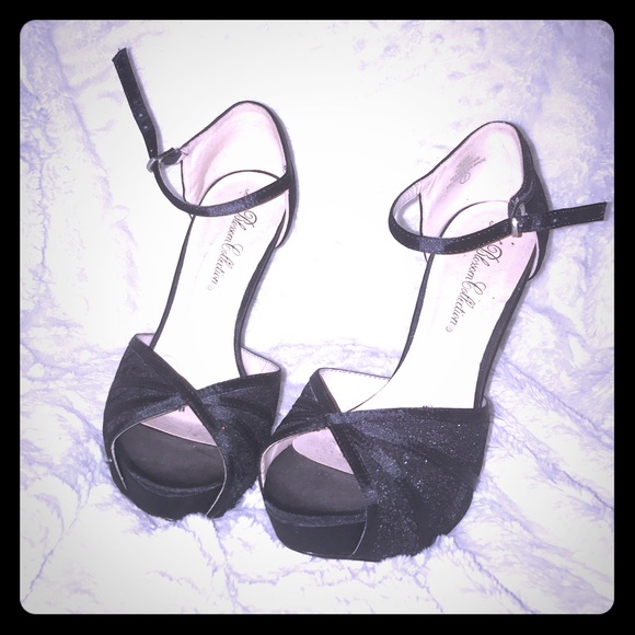 black laced sparkly open toed heels