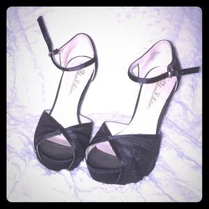 black laced sparkly open toed heels