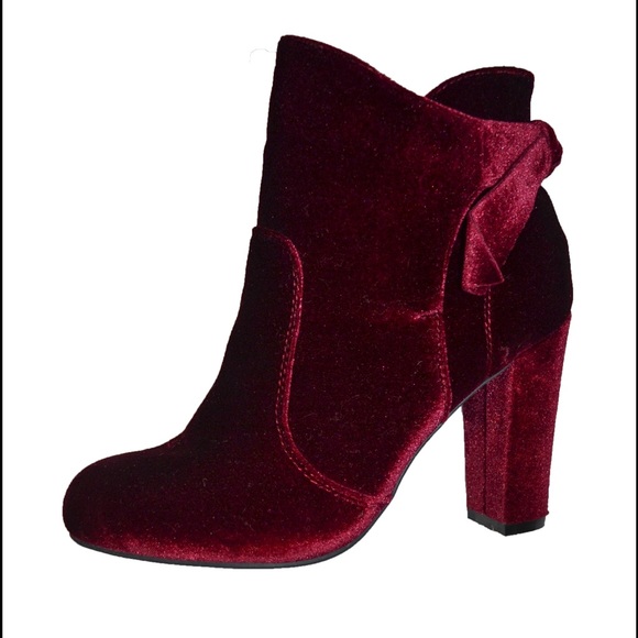 Burgundy Velvet Booties - Picture 2 of 4
