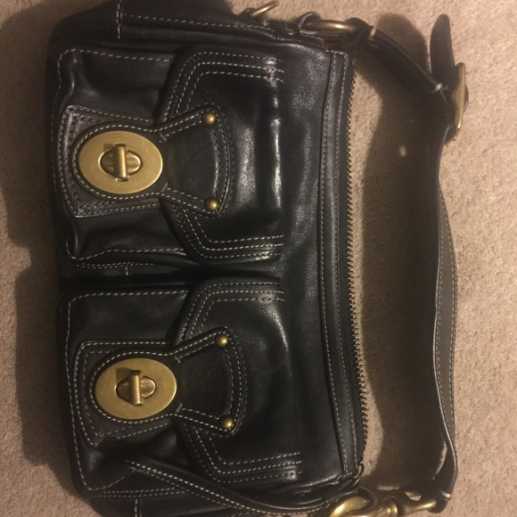 Black leather coach purse