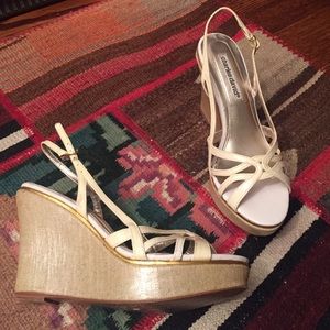 Charles David platform wedge white patent sandals