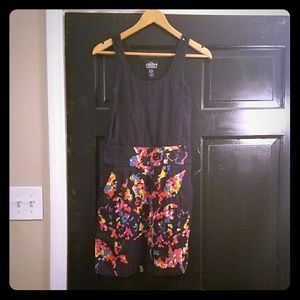 Floral & black lace mini dress