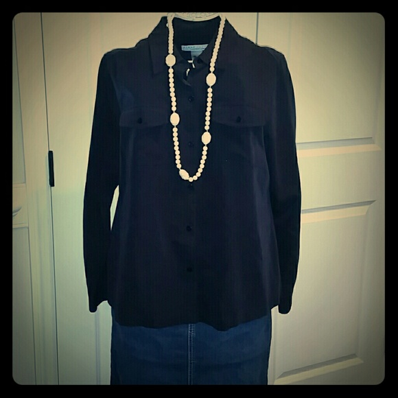 Indigo button down blouse
