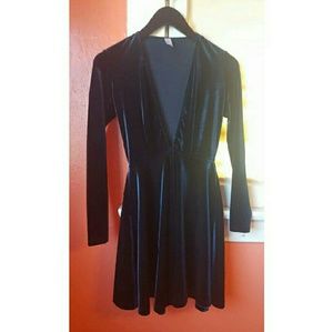 American Apparel Long Sleeve Deep V Skater Dress