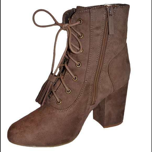 Taupe Suede Lace Up Booties - Picture 2 of 6