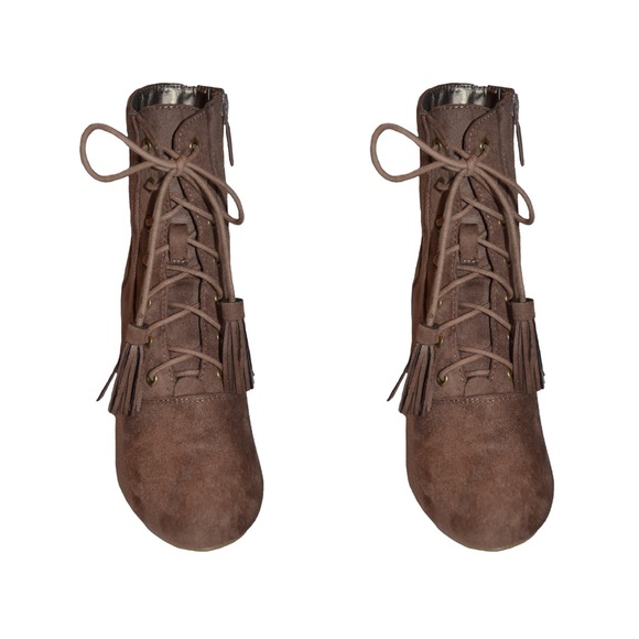 Taupe Suede Lace Up Booties - Picture 3 of 6