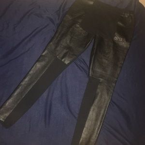 Black legging with leather front detailing
