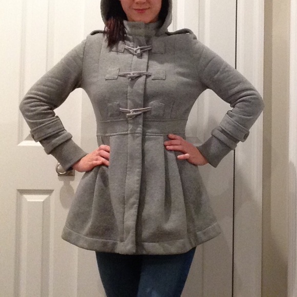 Grey hooded peplum coat
