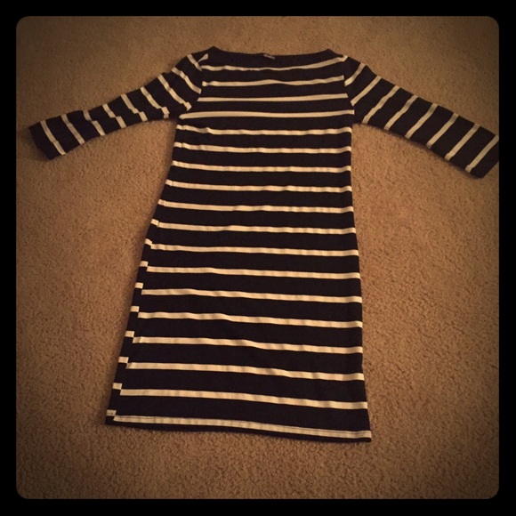 Long Sleeved Black Dress with white Stripes