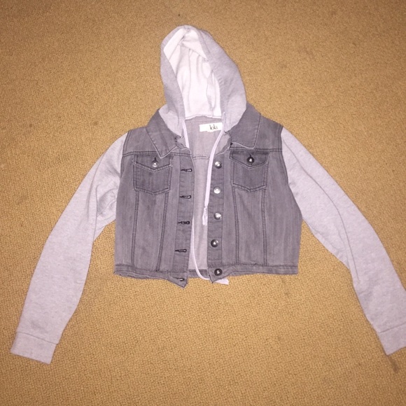 Cropped jean/sweater jacket with hood