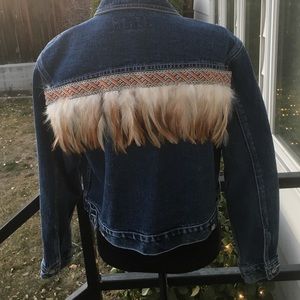 Boho Jean Jacket w/ Western Feather Accent