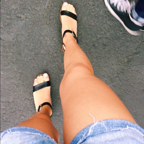 Forever 21 Black Strappy Sandals with Wooden Base