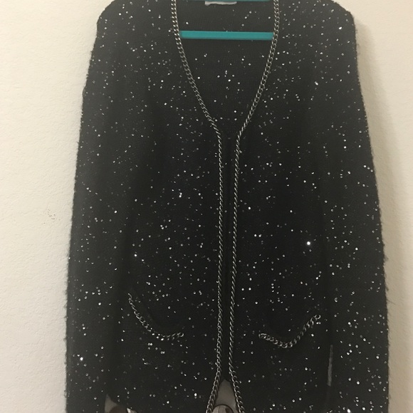 Winter jacket sequins with grey metal chain