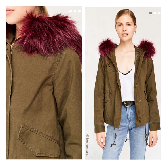 Urban Outfitters Fur Khaki Anorak Utility Jacket - Picture 2 of 3
