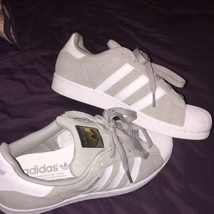 Men's superstar adidas grey suede and white stripe