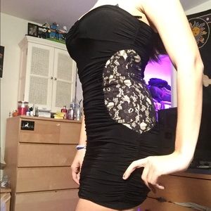 Black strapless dress with lace side detail