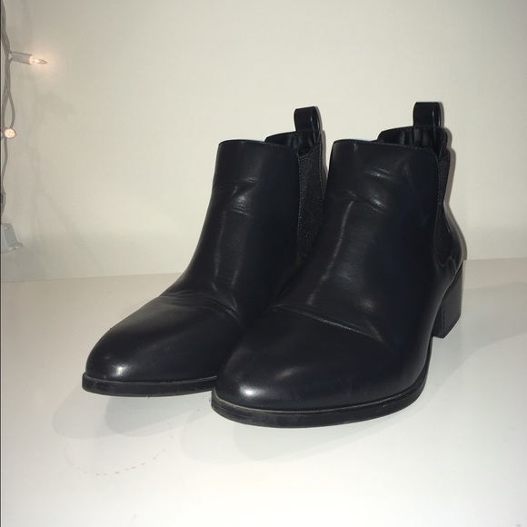 black faux-leather shoes