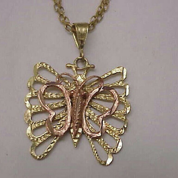 Estate Vintage 10k 2- tone gold butterfly pendant charm