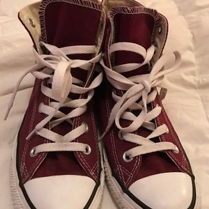 burgundy high top converse