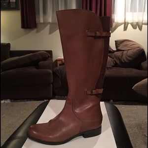 Cognac Leather Riding Boots - Wide Calf Size 9.5