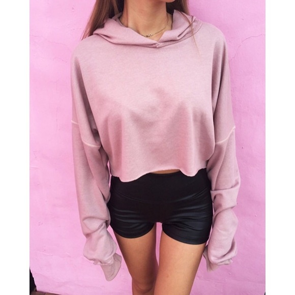 ❌SOlD❌Pink Hooded Crop Top - Picture 3 of 4