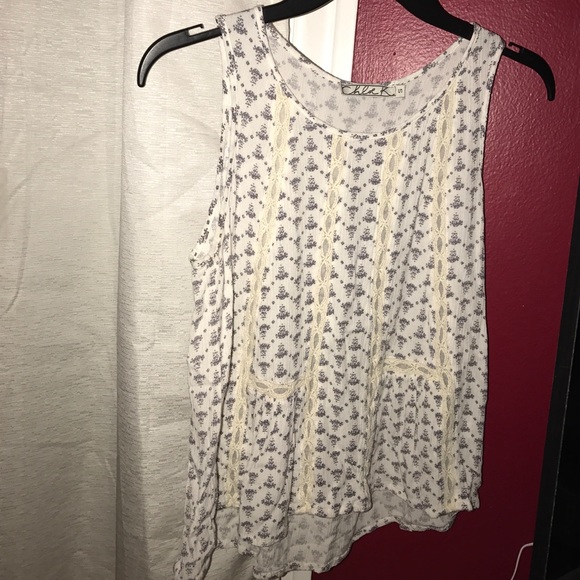 beige and blue flowy floral top