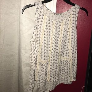 beige and blue flowy floral top