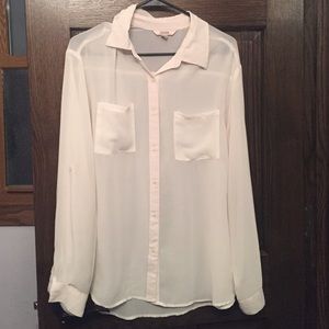 Shear off white blouse long sleeve or 1/2 sleeve