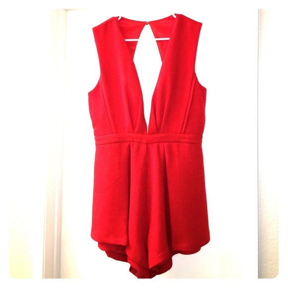 Red deep plunge romper
