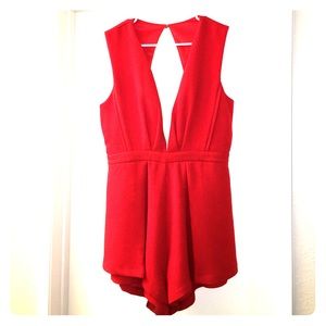 Red deep plunge romper