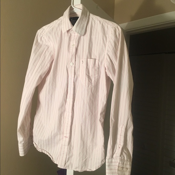 Pink/White Striped American Eagle Button up