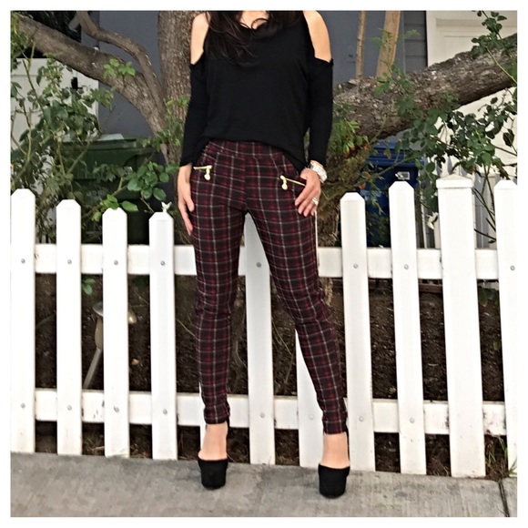 Pants - 🆕 plaid zipper trim pants LAST ONE SALE