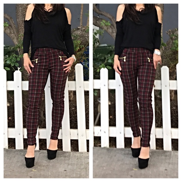 🆕 plaid zipper trim pants LAST ONE SALE - Picture 2 of 4